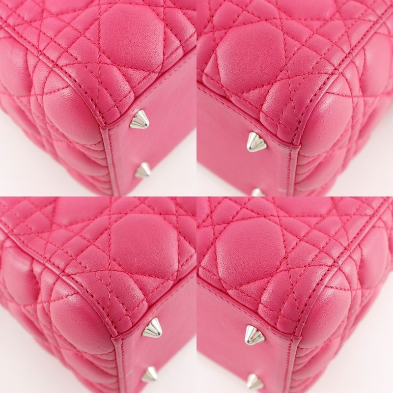 Dior Christian Cannage 2-Way Shoulder Leather Fuchsia