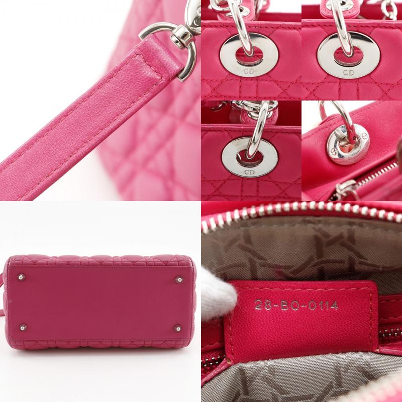 Dior Christian Cannage 2-Way Shoulder Leather Fuchsia