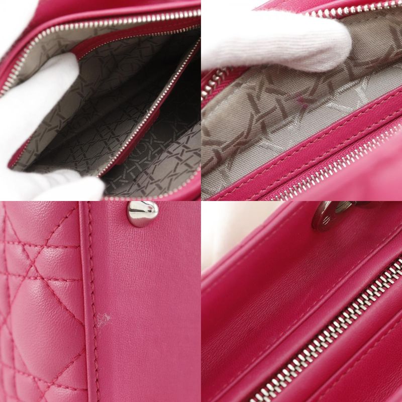 Dior Christian Cannage 2-Way Shoulder Leather Fuchsia