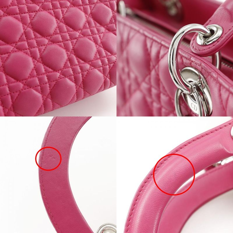Dior Christian Cannage 2-Way Shoulder Leather Fuchsia