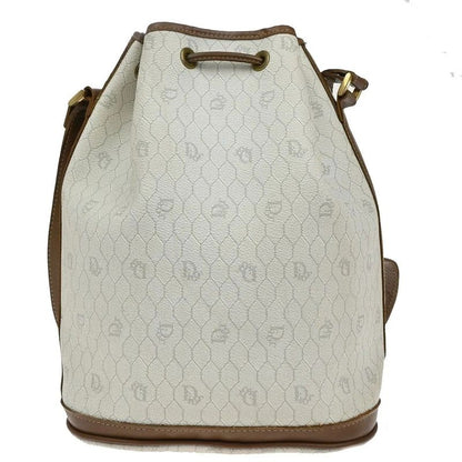 Dior Christian Shoulder Bag Honeycomb Drawstring White Brown Leather Vintage