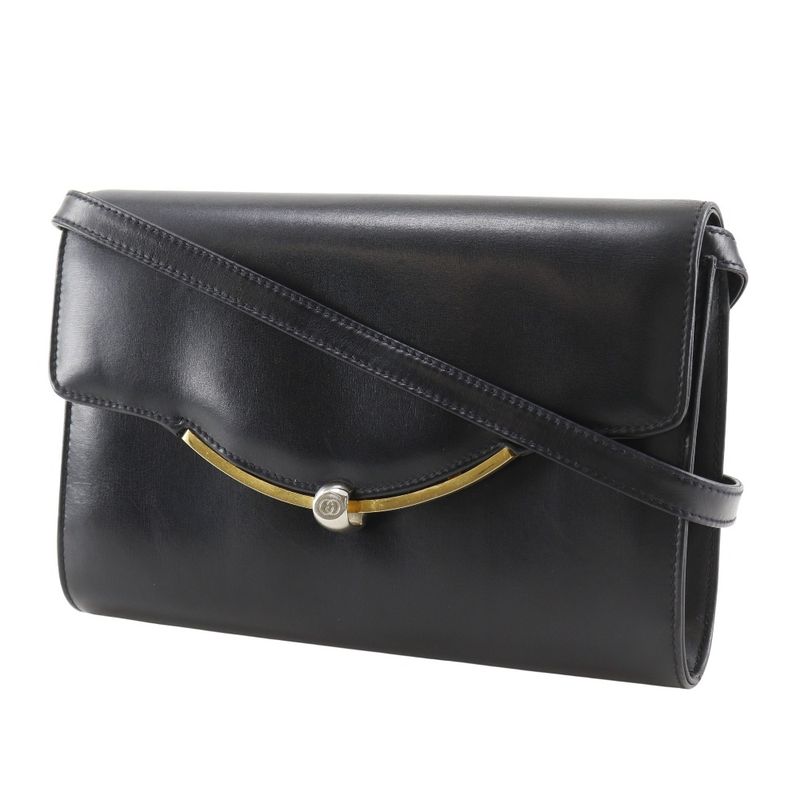 Gucci Vintage 2-Way Clutch Calf Black Shoulder Bag
