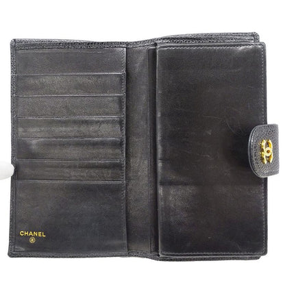 Chanel Wallet Long Wallet Bicolor Caviar Leather Black Gold