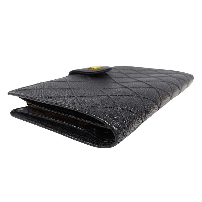 Chanel Wallet Long Wallet Bicolor Caviar Leather Black Gold