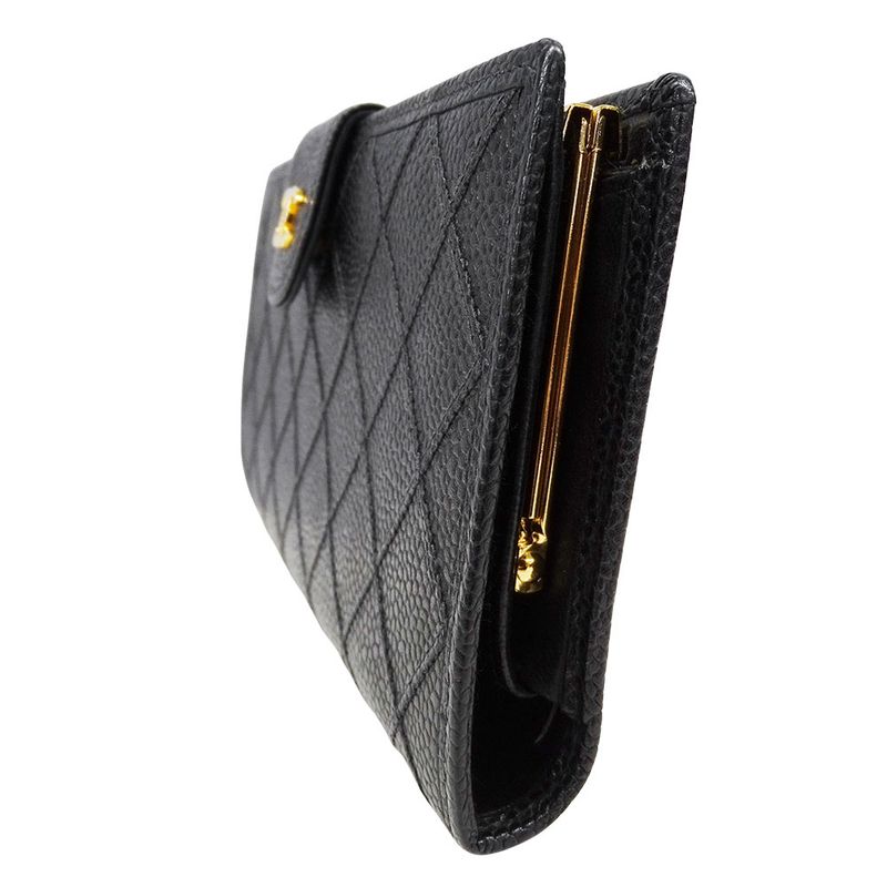 Chanel Wallet Long Wallet Bicolor Caviar Leather Black Gold