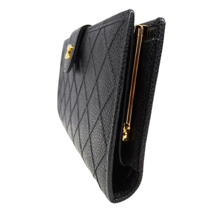 Chanel Wallet Long Wallet Bicolor Caviar Leather Black Gold