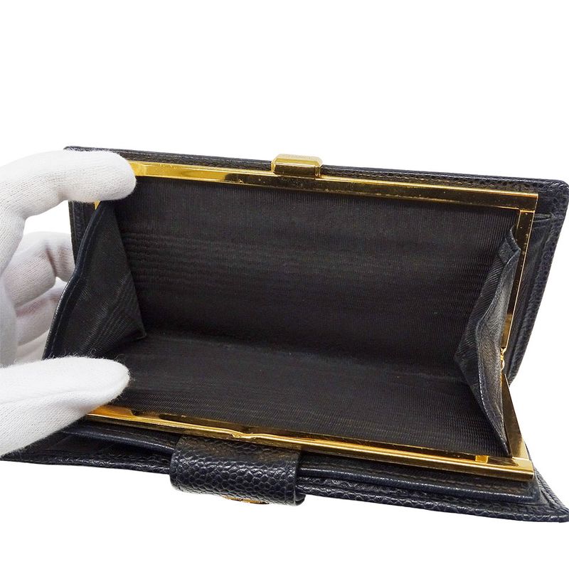 Chanel Wallet Long Wallet Bicolor Caviar Leather Black Gold
