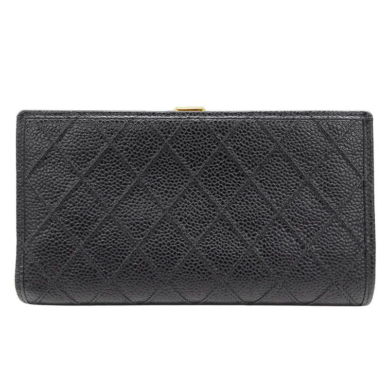 Chanel Wallet Long Wallet Bicolor Caviar Leather Black Gold