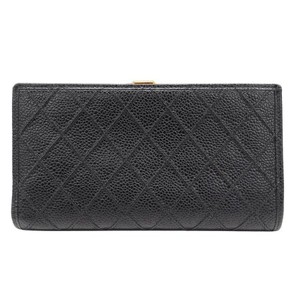 Chanel Wallet Long Wallet Bicolor Caviar Leather Black Gold