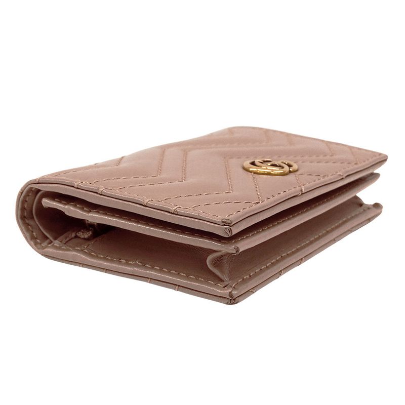 Gucci Wallet Bifold Wallet Leather Pink Beige Petit Marmont