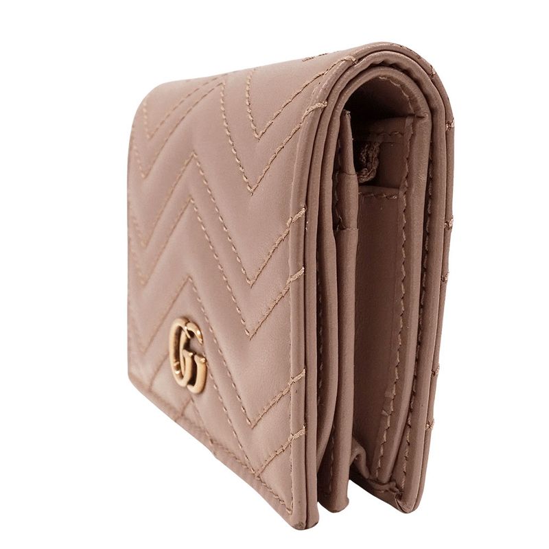 Gucci Wallet Bifold Wallet Leather Pink Beige Petit Marmont