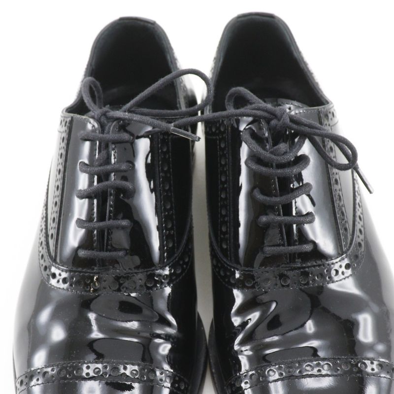Saint Laurent Lace Up Straight Tip Enamel Black Dress Shoes