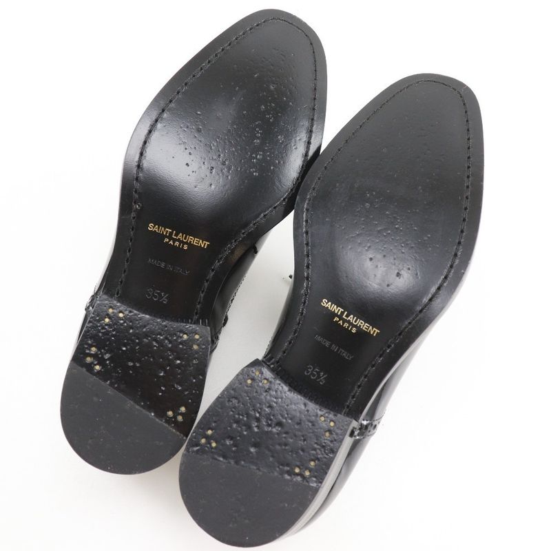 Saint Laurent Lace Up Straight Tip Enamel Black Dress Shoes