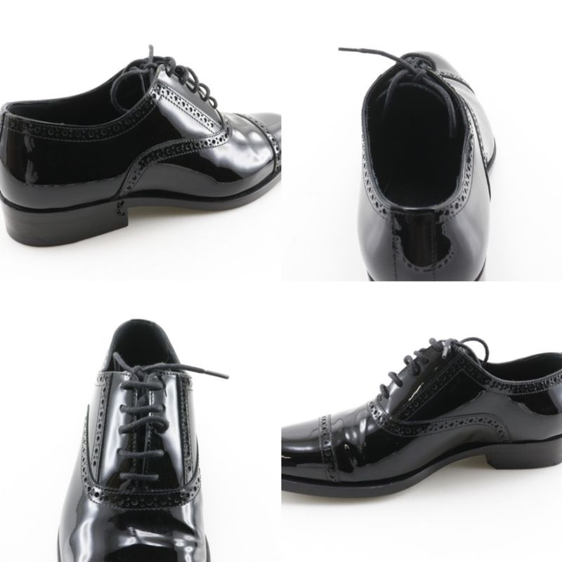 Saint Laurent Lace Up Straight Tip Enamel Black Dress Shoes