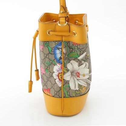 Gucci Leather GG Supreme Flora Shoulder Drawstring Handbag Yellow