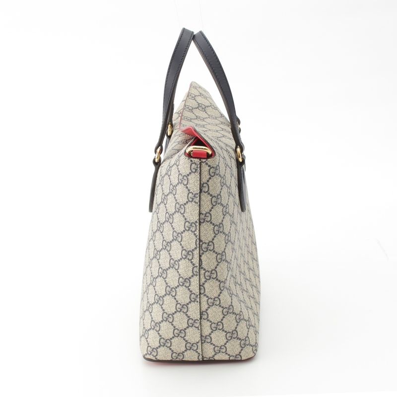 Gucci GG Supreme 2-Way Handbag Navy Beige Red