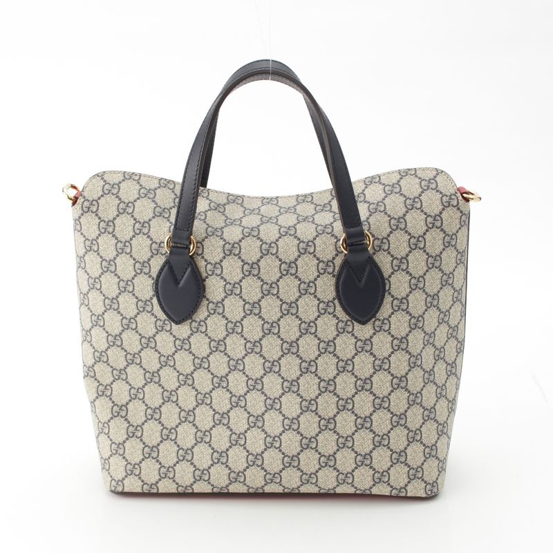 Gucci GG Supreme 2-Way Handbag Navy Beige Red