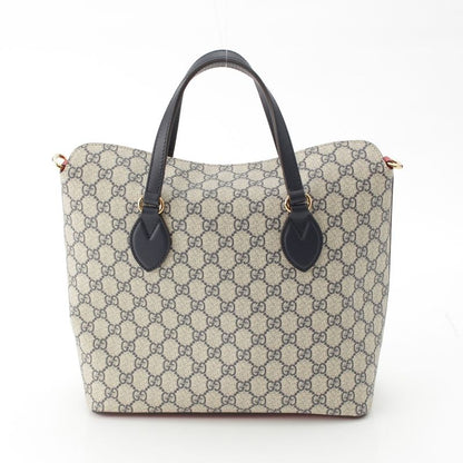 Gucci GG Supreme 2-Way Handbag Navy Beige Red
