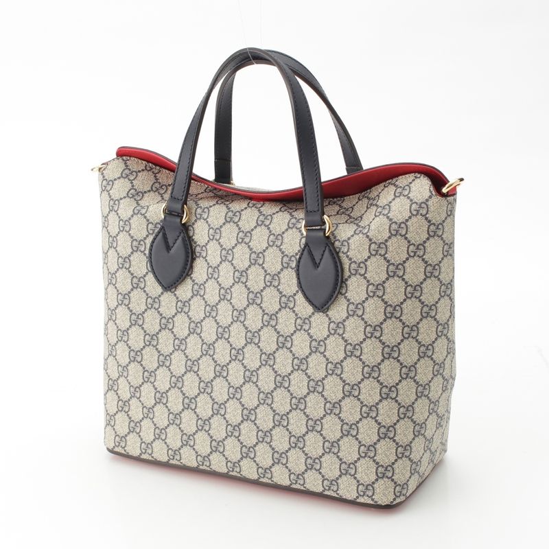 Gucci GG Supreme 2-Way Handbag Navy Beige Red