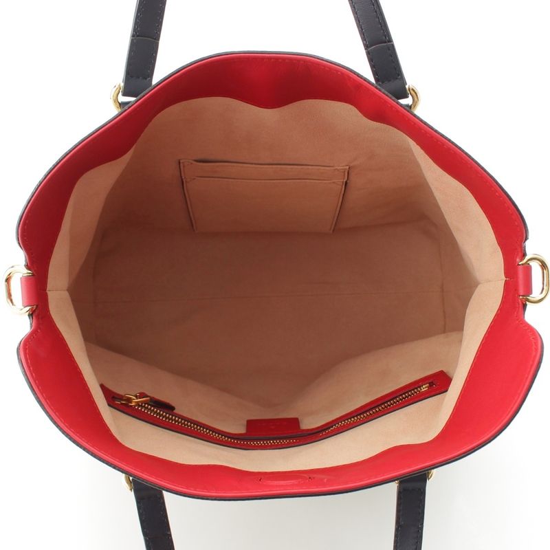 Gucci GG Supreme 2-Way Handbag Navy Beige Red