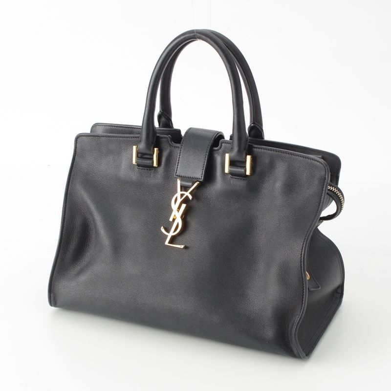 Saint Laurent Baby Cabas Leather 2-Way YSL Logo Handbag Black