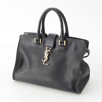 Saint Laurent Baby Cabas Leather 2-Way YSL Logo Handbag Black