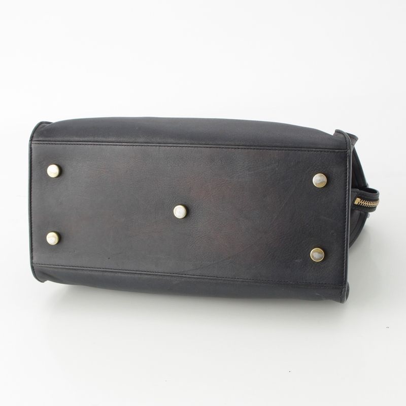 Saint Laurent Baby Cabas Leather 2-Way YSL Logo Handbag Black