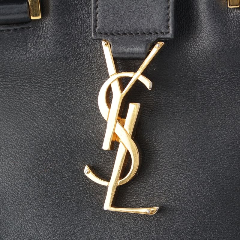 Saint Laurent Baby Cabas Leather 2-Way YSL Logo Handbag Black