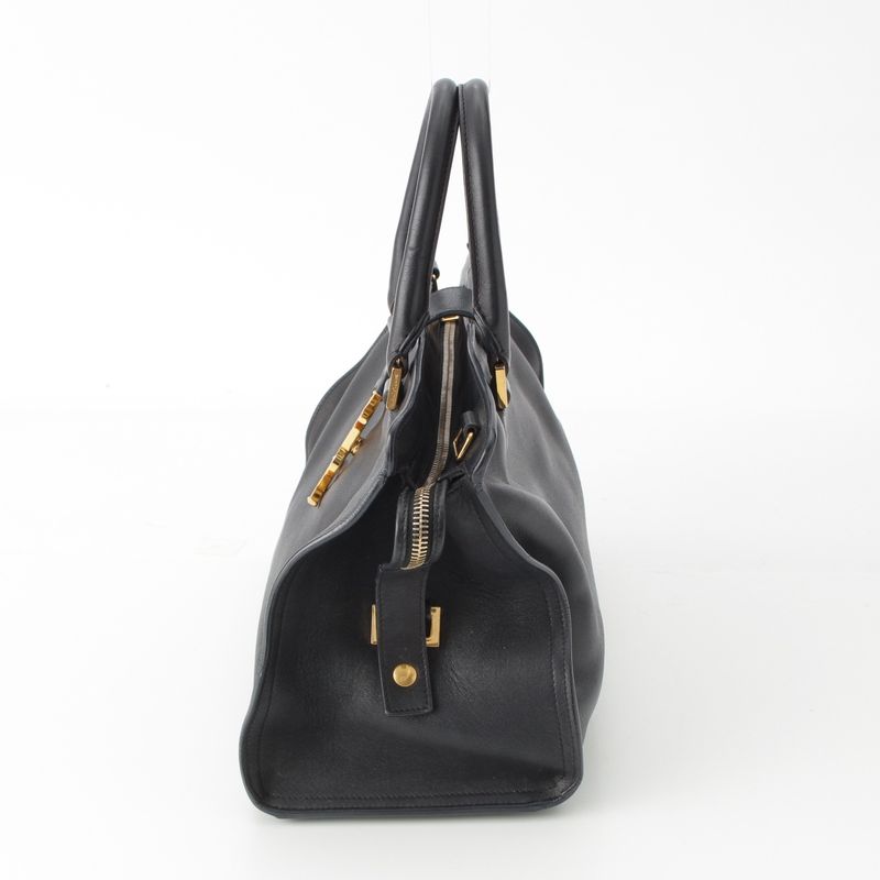 Saint Laurent Baby Cabas Leather 2-Way YSL Logo Handbag Black