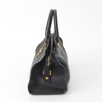 Saint Laurent Baby Cabas Leather 2-Way YSL Logo Handbag Black