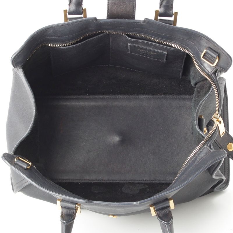 Saint Laurent Baby Cabas Leather 2-Way YSL Logo Handbag Black
