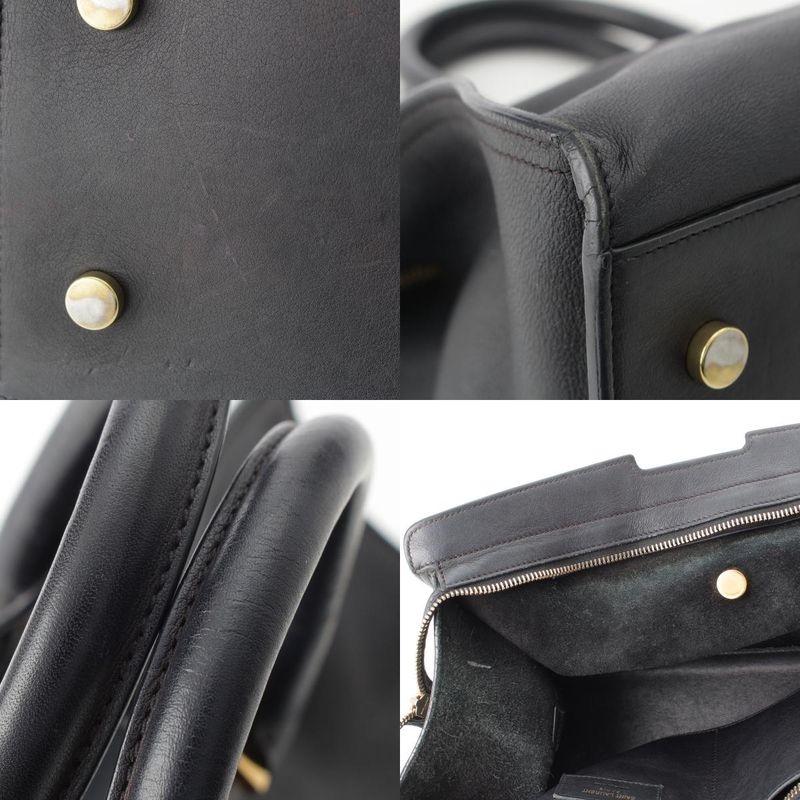 Saint Laurent Baby Cabas Leather 2-Way YSL Logo Handbag Black