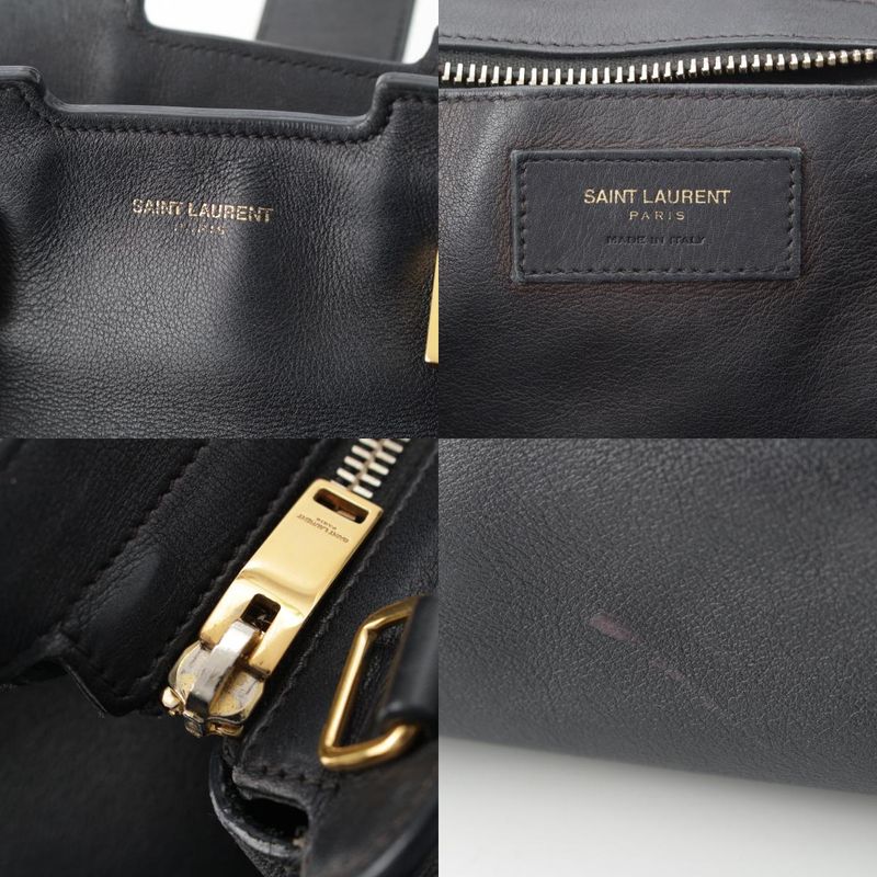 Saint Laurent Baby Cabas Leather 2-Way YSL Logo Handbag Black