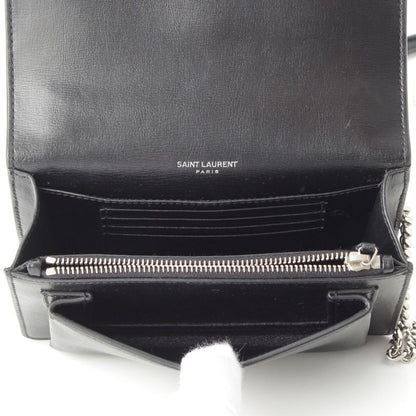 Saint Laurent Leather Sunset YSL Logo Chain Shoulder Bag Black Silver