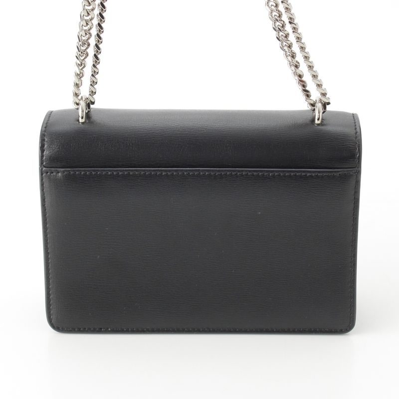 Saint Laurent Leather Sunset YSL Logo Chain Shoulder Bag Black Silver