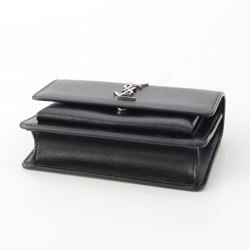 Saint Laurent Leather Sunset YSL Logo Chain Shoulder Bag Black Silver