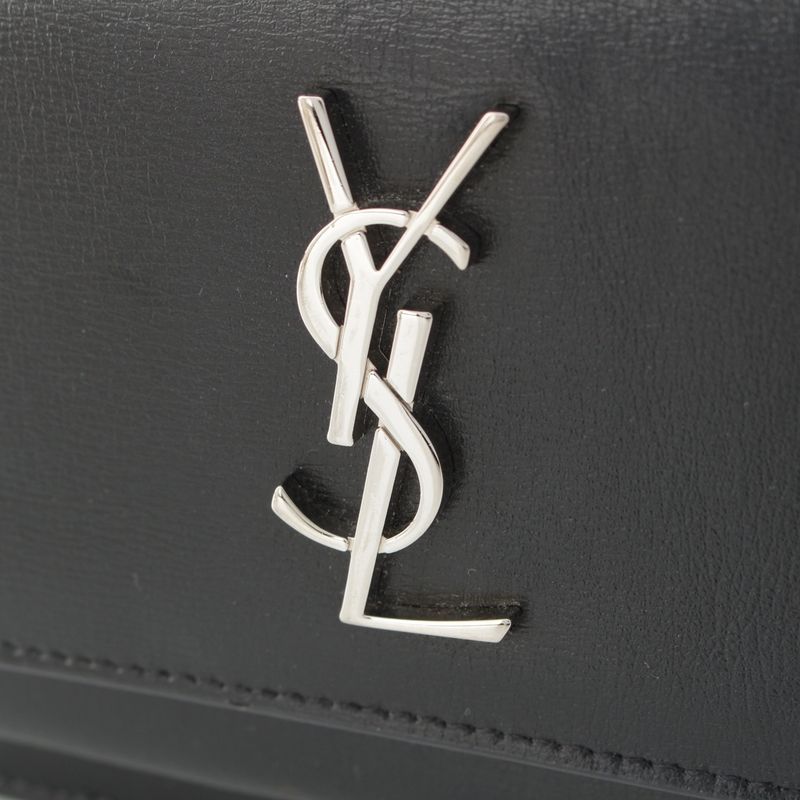 Saint Laurent Leather Sunset YSL Logo Chain Shoulder Bag Black Silver