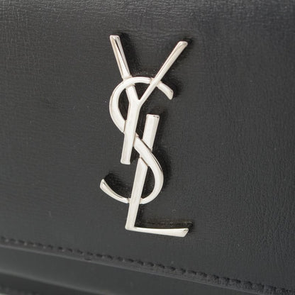 Saint Laurent Leather Sunset YSL Logo Chain Shoulder Bag Black Silver
