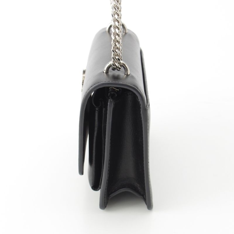 Saint Laurent Leather Sunset YSL Logo Chain Shoulder Bag Black Silver