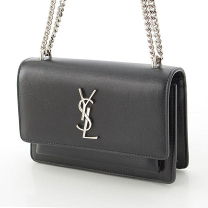 Saint Laurent Leather Sunset YSL Logo Chain Shoulder Bag Black Silver