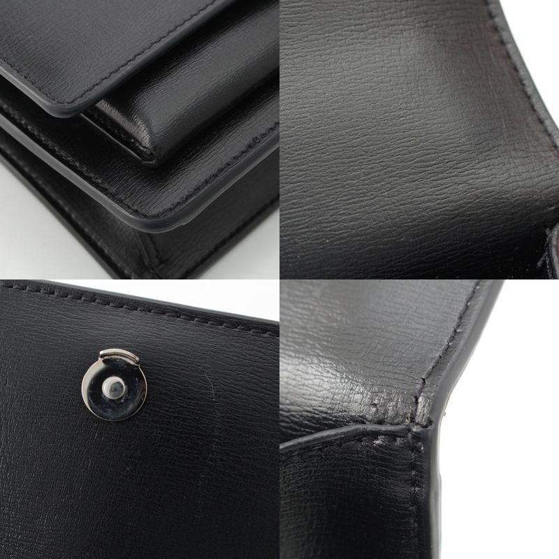 Saint Laurent Leather Sunset YSL Logo Chain Shoulder Bag Black Silver