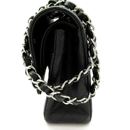 Chanel Quilted 25 Double Flap Caviar Leather Shoulder Bag Black