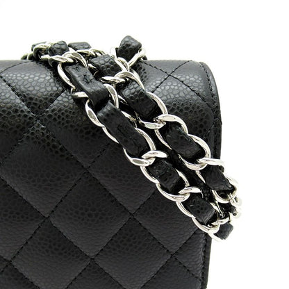 Chanel Quilted 25 Double Flap Caviar Leather Shoulder Bag Black