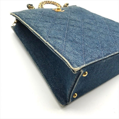 Chanel CC Logo Denim Quilted Vintage Chain Tote Shoulder Bag Blue