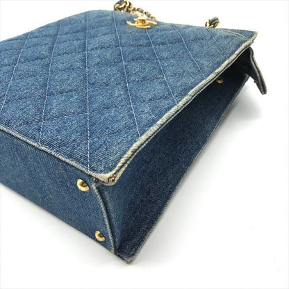 Chanel CC Logo Denim Quilted Vintage Chain Tote Shoulder Bag Blue