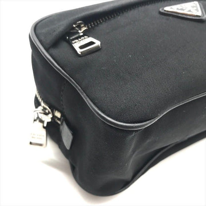 Prada Nylon Leather Triangle Logo Pouch Black Present