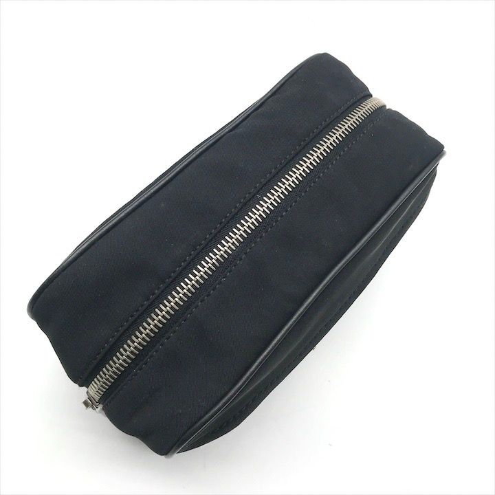 Prada Nylon Leather Triangle Logo Pouch Black Present