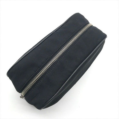 Prada Nylon Leather Triangle Logo Pouch Black Present