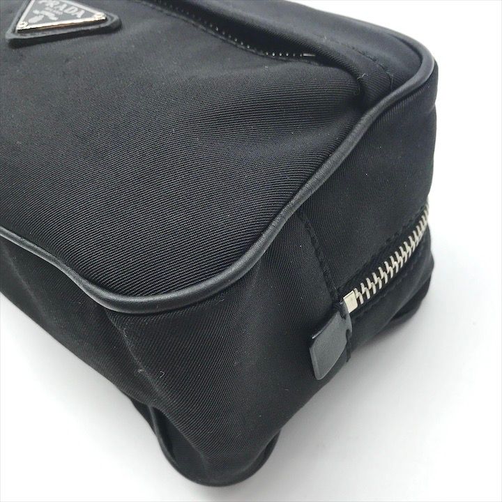 Prada Nylon Leather Triangle Logo Pouch Black Present