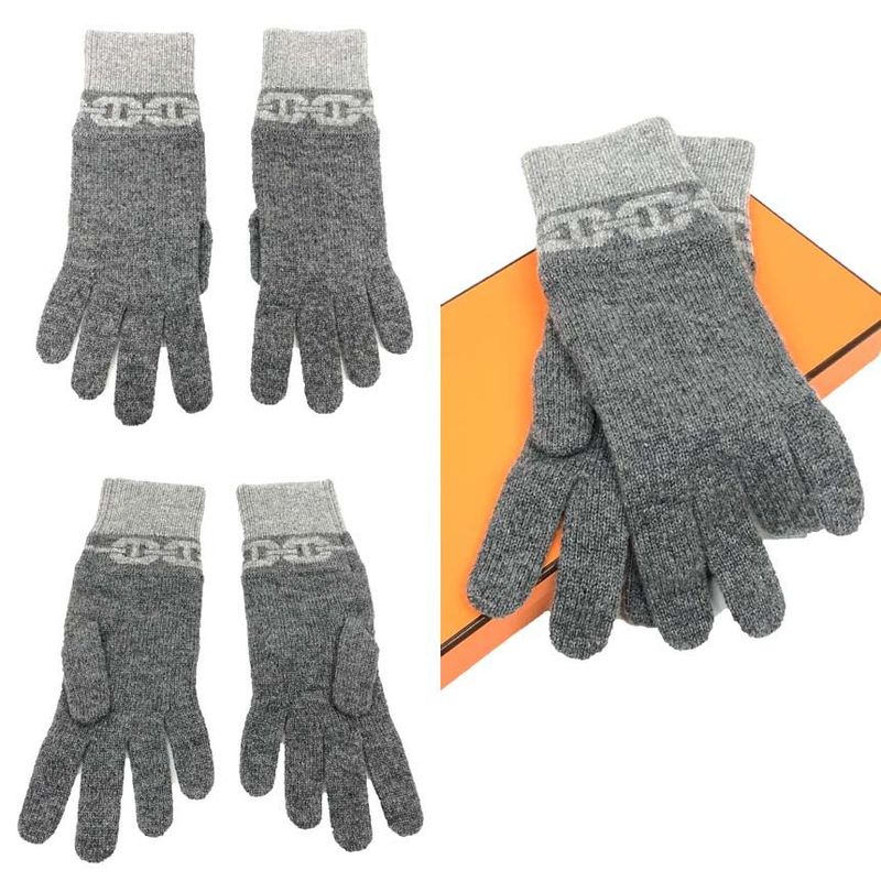 Hermes Heaven Gloves Heaven Chaine D'ancre Gloves M Cashmere Gray